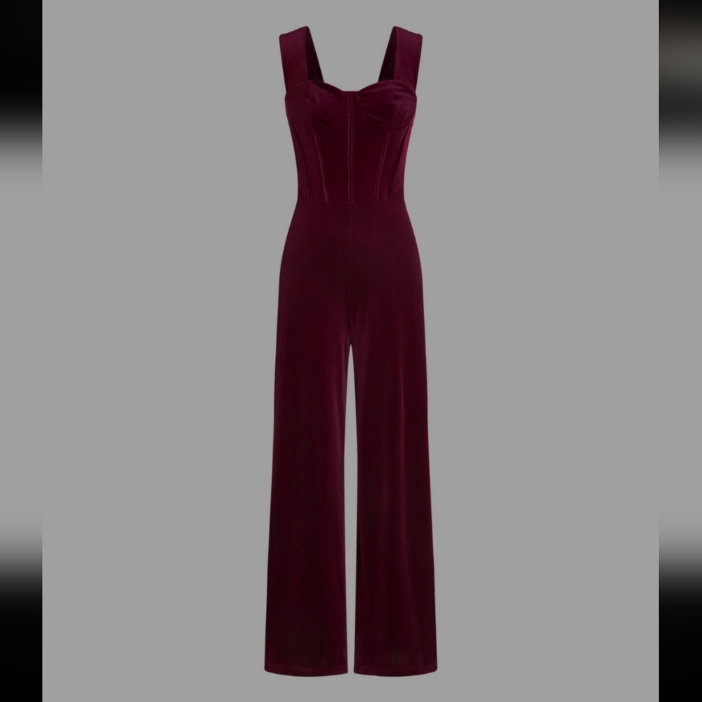 XS Cider Wine Velvet Jumpsuit
